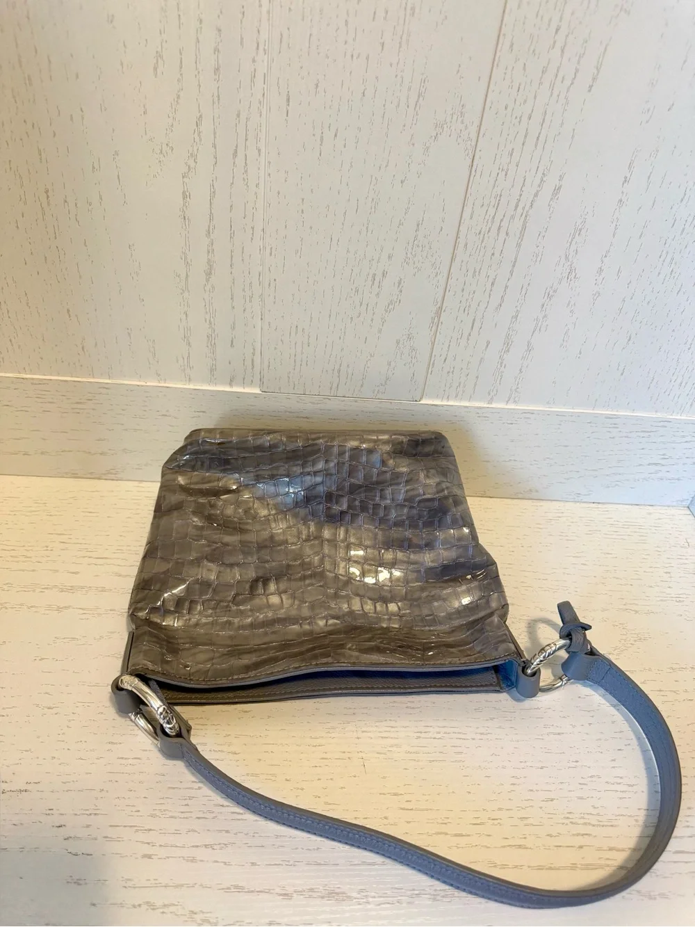 Brighton croc-embossed Chrie silver shoulder bag leather